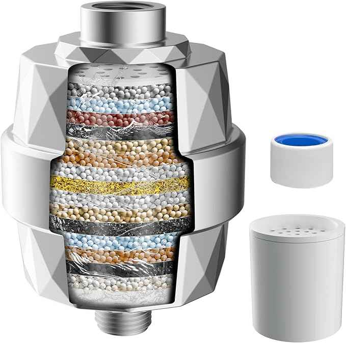 iFealClear 20-Stage Shower Filter, High Output Shower Head Filter for Hard Water, Remove Chlorine and Fluoride, Reduce Dry Itchy Skin and Eczema, Consistent Flow Shower Water Filter, Chrome