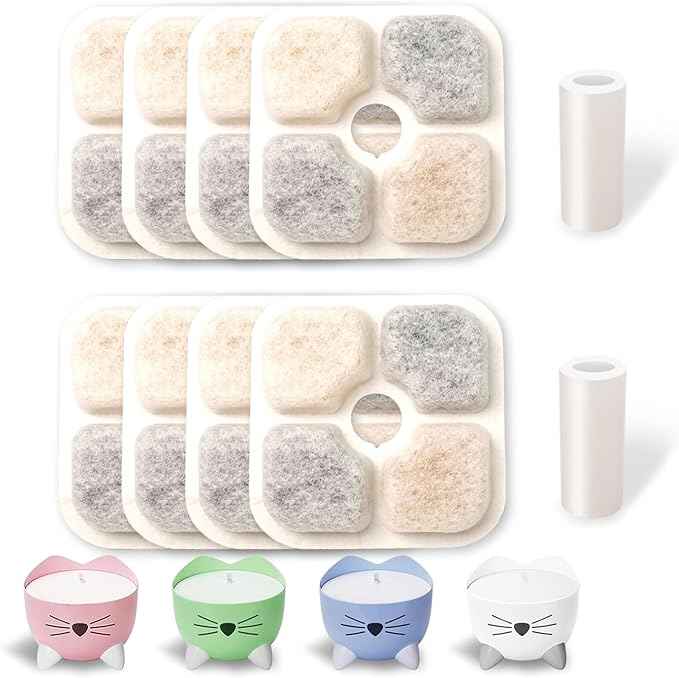 8 Pack Cat Water Fountain Filter Replacement Compatible with Catit PIXI, Cat Drinking Fountain Filter Replacement for Catit, Keep Your Pet Healthy and Hydrated Ion-Exchange Resin & Activated Carbon