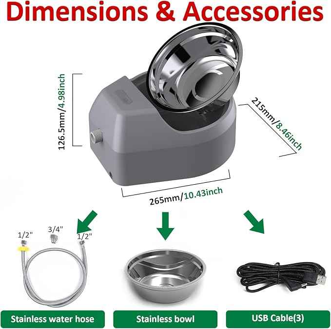 Dog Water Fountain Auto Filling Dog Water Dispenser Connect Water Supply, USB Supply Auto Replenish Water Dog Bowl