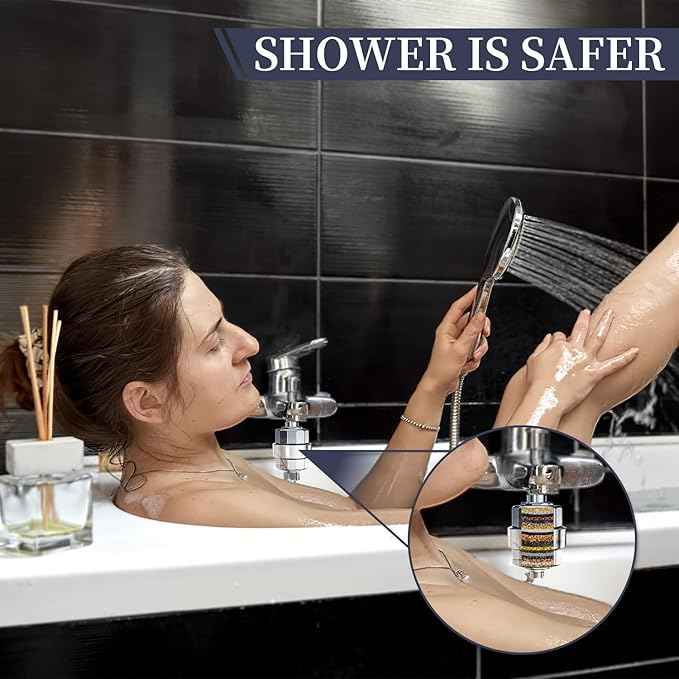 Shower Filter, EMBATHER 20 Stage Shower Head Filter for Hard Water Remove Chlorine/Fluoride/Heavy Metals,High Output Shower Softener Filter for Hair, 2 Cartridge –Polished Chrome