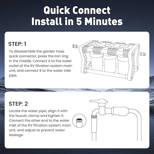 3 Stage RV Water Filter System, 0.2 Micron Camper High-Flow Water Filter System with Compact 5-Inch Filter Cartridge, 3-Stage Advanced RV Water Filtration System for RVs, Campers and Boats