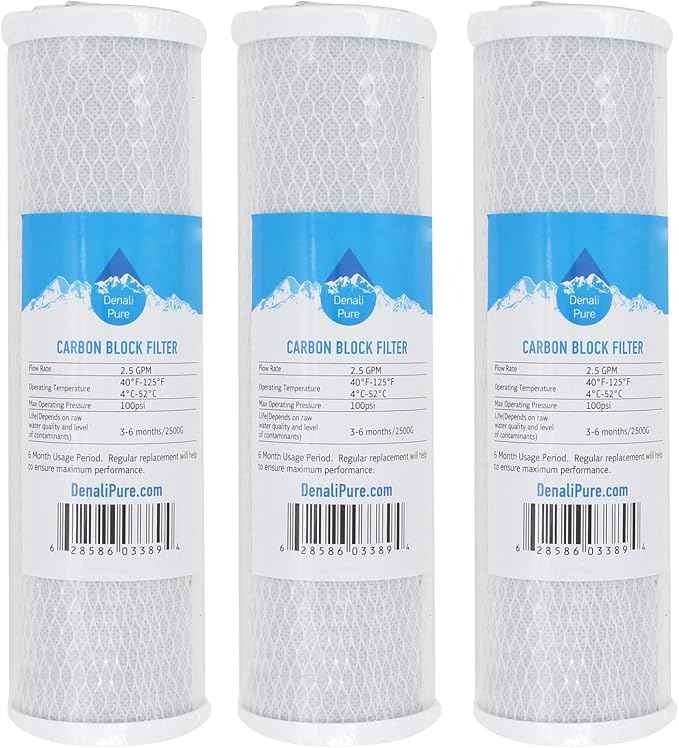 3-Pack Replacement for iSpring RCC7 Activated Carbon Block Filter - Universal 10 inch Filter Compatible with iSpring 123Filter 5-Stage 75GPD REVERSE OSMOSIS SYSTEM - Denali Pure Brand