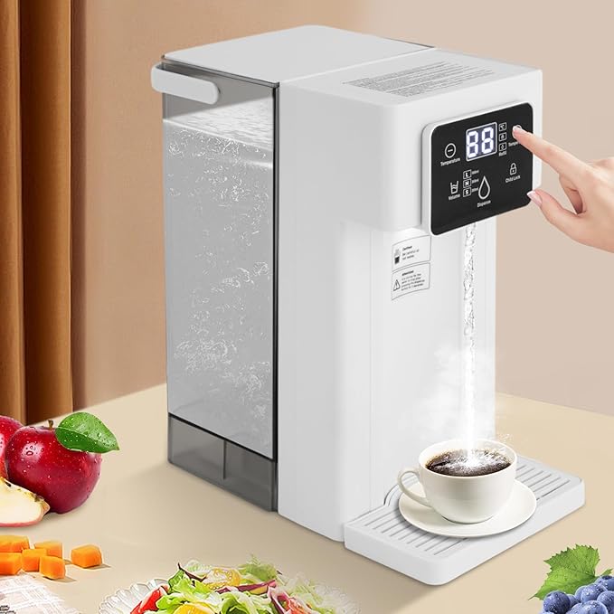 Instant Hot Water Filter Dispenser, 3L Electric Kettles Hot Water Dispenser, Instant Heating in 3 Seconds, Adjustable Temp & Water Volume, Smart Touch Screen, White