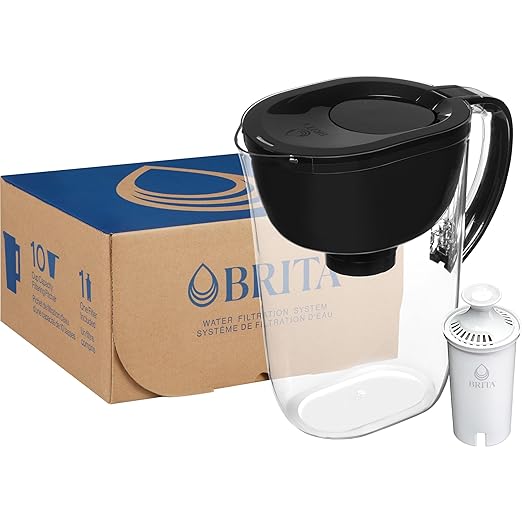 Brita Large Water Filter Pitcher for Tap and Drinking Water with SmartLight Change Indicator, Includes 1 Standard Filter, BPA-Free, Lasts 2 Months, 10-Cup Capacity, Stretch Limo Black