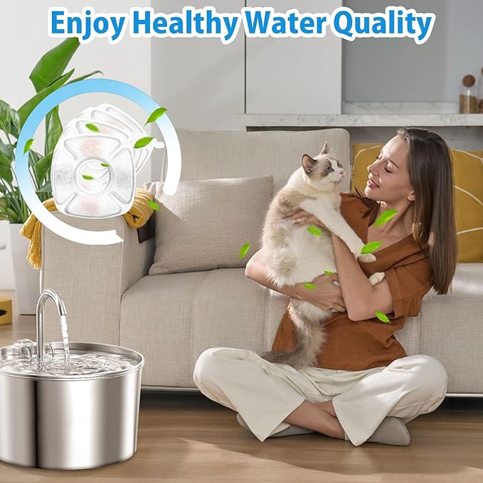 Cat Water Fountain Filters Replacement-8Pack Activated Carbon&Ion Exchange Resin Filters-Compatible with 67oz 95oz 135oz Pet Fountains-Improves Water Quality for Cats Dogs Stainless Steel Dispensers