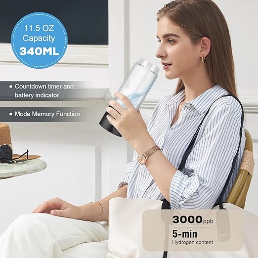 Hydrogen Water Bottle Generator with 4th Generation SPE/PEM Technology, Portable Hydrogen Water Ionizer Machine, Birthday,Xmas Gift for Husband,Wife,Lovers,Friends,Travel (Black, 9.05in*Φ2.64in)