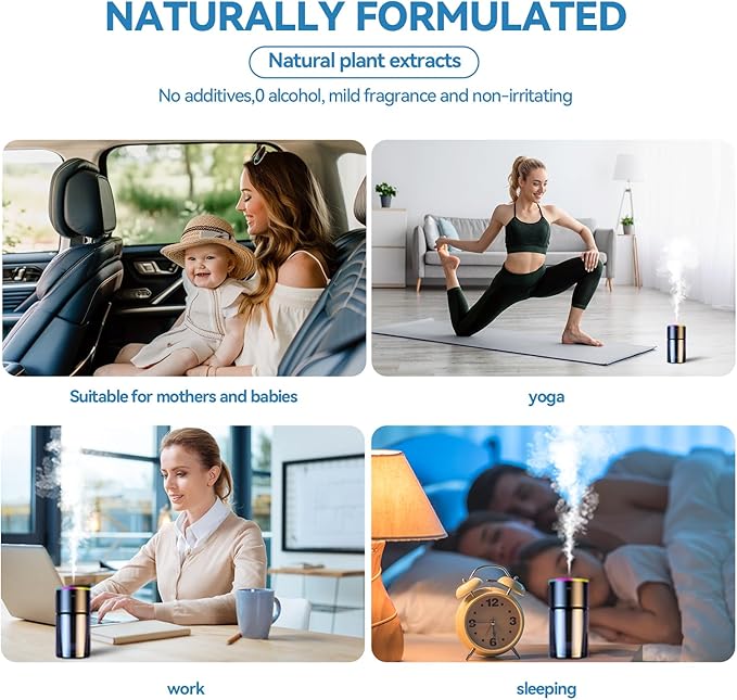 Smart Car Air Freshener Diffuser 180ML Large Capacity, 270-Day Essential Oil Rechargeable Auto On/Off with 7-Color Light & Star Projection for Home Office, Cologne Scent