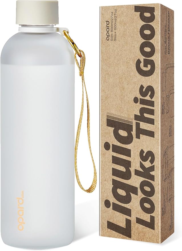 Opard Slim Water Bottle 27oz, Dishwasher Safe Plastic Water Bottle BPA-Free, Leakproof Screw Top, Cream White, Reusable for Travel School Sport Gym Hiking