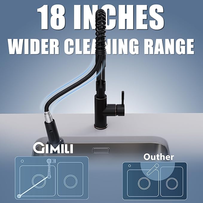 GIMILI Oil Rubbed Bronze Kitchen Faucet with Pull Down Sprayer Single Hole LED Sink Faucet, Suitable for Farmhouses, RV, Laundry Room, Outdoor, and Campers. Llave para fregadero de cocina