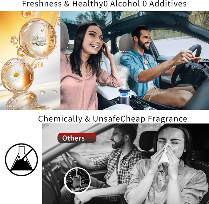 Smart Car Air Freshener, Car Diffuser, 2026 Upgraded 8 Colorful Ambient Light,Rechargeable,Long Lasting,Automatic Intensity,Lasts 6 Months,Fragrance Scents Refill X2 for CAR,Bedroom and Office