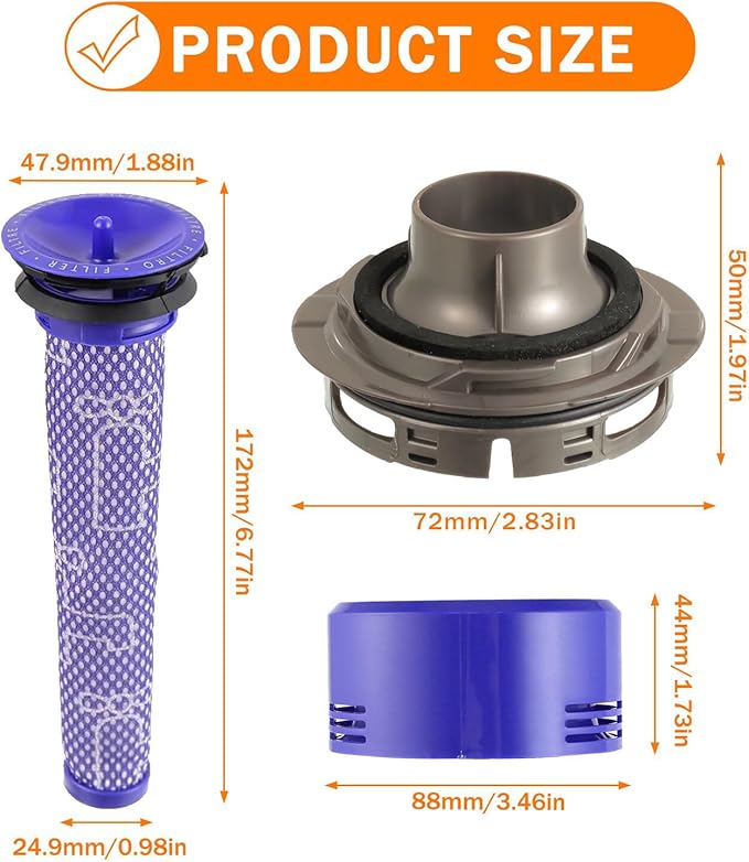 Filter Replacement & Motor Cover Compatible with Dy-son V7 V8 Animal and Absolute Cordless Vacuum Cleaners - AquaVibe