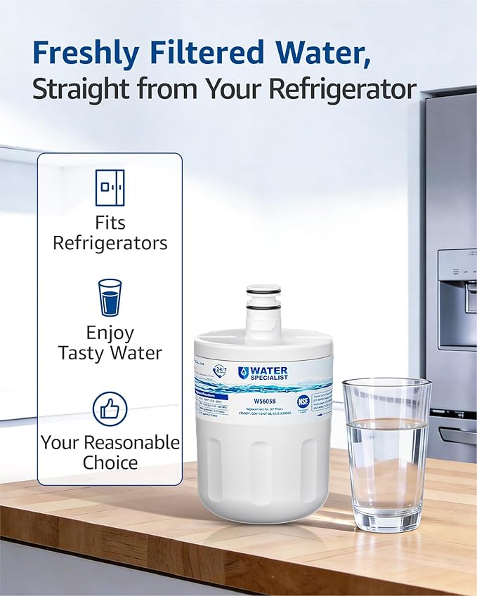 Waterspecialist 5231JA2002A Refrigerator Water Filter, Replacement for LG® LT500P®, ADQ72910911, GEN11042FR-08, LFX25974ST, ADQ72910901, ADQ72910907, Kenmore 9890, 46-9890, 3 Filters