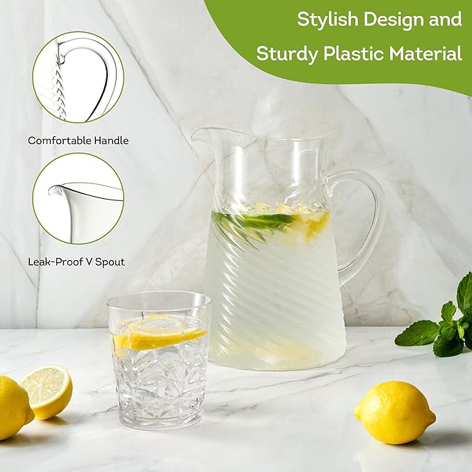 Lily's Home Shatterproof Acrylic Pitcher with spout, Versatile Plastic Pitcher for Water, Juice, Iced Tea, Milk, Iced Tea Beverage Carafe, Dishwasher Safe Top Rack, 2.5QT/80 OZ