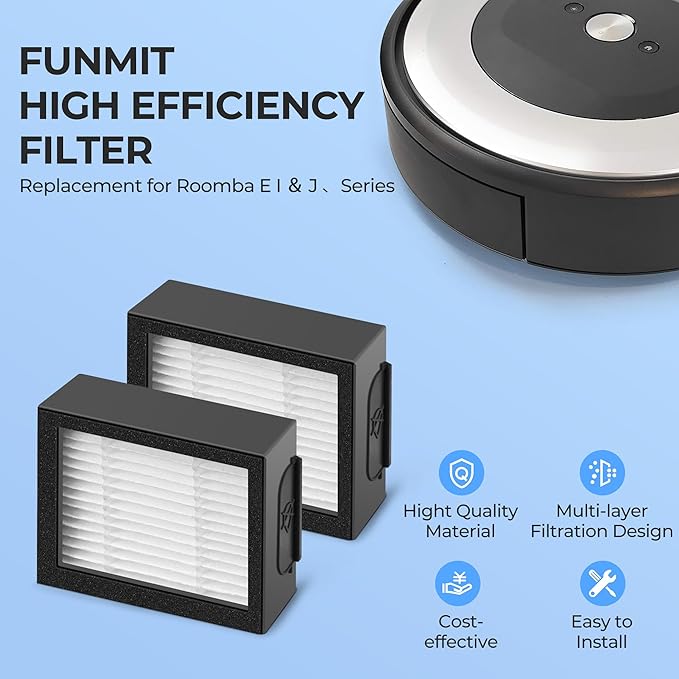 Filter Replacement for Roomba E I & J Series i7 i7+/plus i3 i3+ E5 E6 E7 i4 i6 i6+ i8 i8+ Vacuum Cleaners Parts, 18 Pack 4639161 High Efficiency Filters + 1 Cleaning Brush - AquaVibe