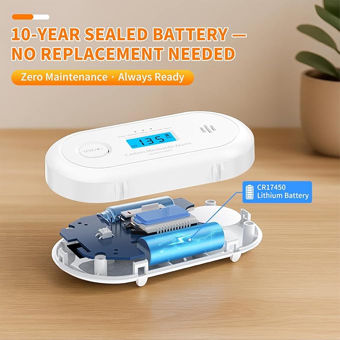 Carbon Monoxide Detector，Portable 10-Year Sealed Battery CO Alarm with LCD Display, CO Detector for Home ，Office and Travel