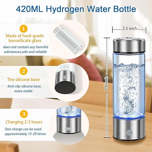 2026 Upgrade Hydrogen Water Bottle, Portable Hydrogen Water Ionizer Machine -SPE PEM Tech, Rechargeable Hydrogen Rich Water Glass Bottle for Travel, Gifts for Women, Christmas Gifts, Gifts Idea