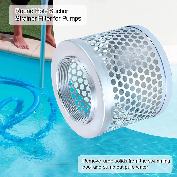 Round Hole Suction Strainer Filter for Pumps, Carbon Plated Steel Basket Water Suction Filter, with NPT Female Thread, Reduces Solids Entering Pump (4 inch)