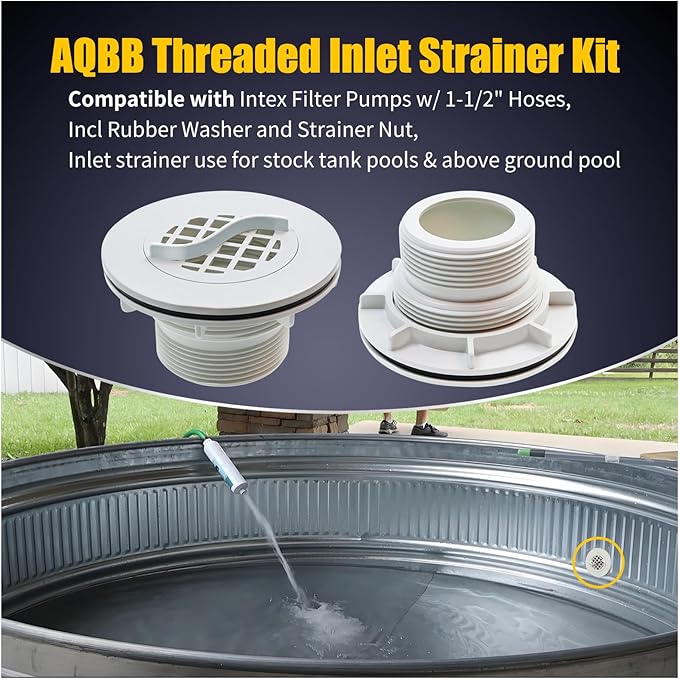2Pcs Threaded Inlet Strainer Kit Compatible with Intex Filter Pumps w/ 1-1/2" Hoses,Incl Rubber Washer and Strainer Nut,Inlet Strainer use for Stock Tank Pools & Above Ground Pool - AquaVibe