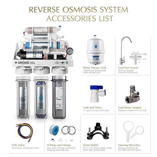 Ukoke RO75GP 6 Stages Reverse Osmosis Water Filtration System, Under Sink pH+ Alkaline Remineralizing RO filter & Softener System, NSF Certified, 75 Gallen Per Day, White with Pump