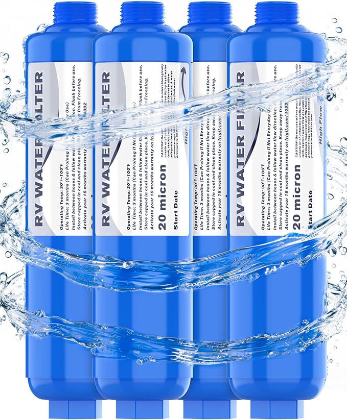 PAULINN RV Camper Inline Water Filter, 4 Packs Marine Garden Camping Water Hose KDF Filter Accessories for Boat Trailer Motorhome Gardening Planting Car Washing, Reduces Chlorine, Bad Taste & Odor