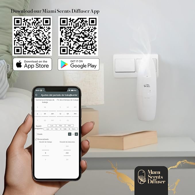 Plug In Wall Waterless Diffuser + Amber Glow - Baccarat Rouge Hotel Essential Oils 4 Fl Oz Included Up to 500 SqFt Smart Bluetooth Control Scent Air Machine for Home and Office Ideal for Aromatherapy.