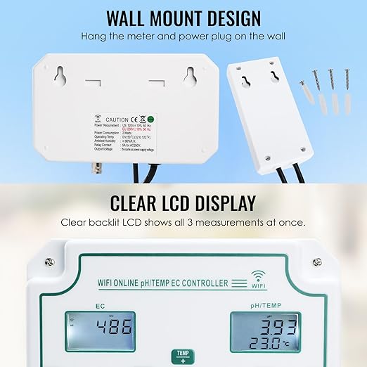 Smart 3-in-1 pH, EC & Temperature Water Quality Monitor with App Control – Continuous Online Tester for Hydroponics, Aquariums, Pools, Labs & Aquaculture