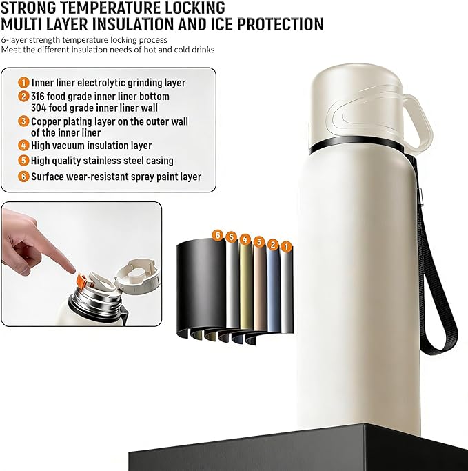Double wall vacuum Leakproof stainless steel wide mouth insulated water bottle;tea tumbler with infuser,cup,lid;smart thermoses hot drinks;thermal flask ice coffee with led digital temperature display