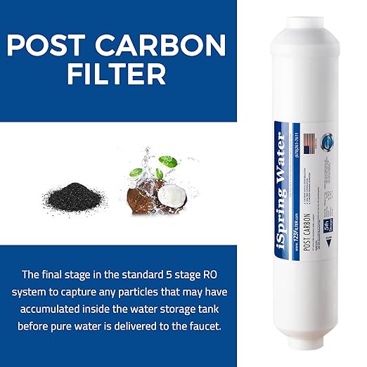 iSpring FT15US Premium Inline Activated Post Carbon Replacement Water Filter Cartridge with Quick Connect for Under Sink Reverse Osmosis RO System, Made in USA, 1 Count (Pack of 1)