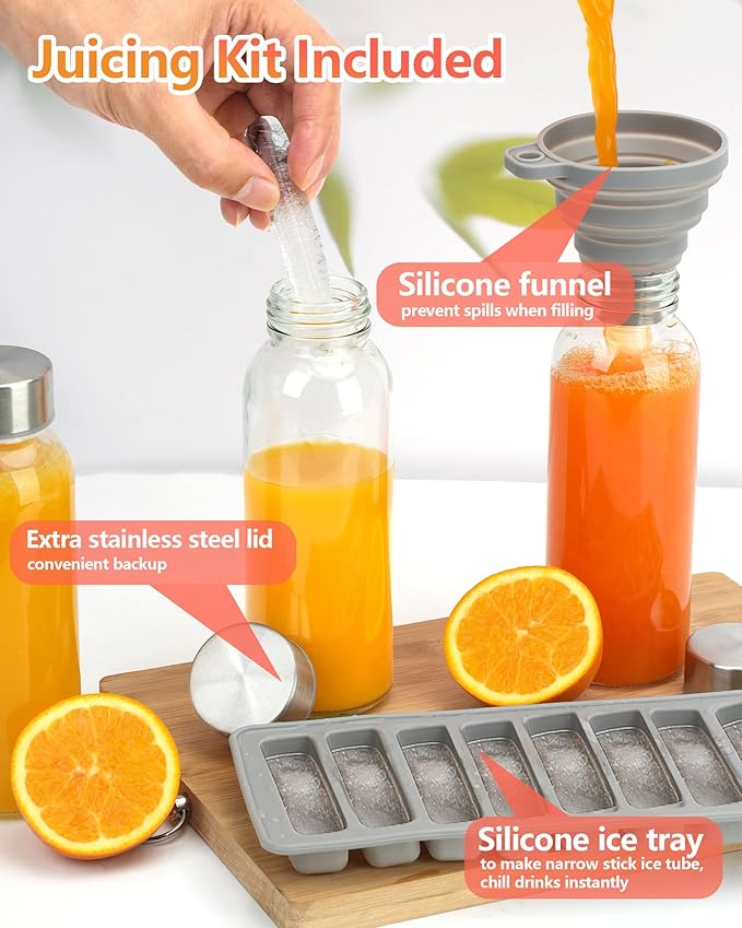 Zukro Glass Water Bottles with Lids 10.5 oz, 12 Pack Clear Reusable Glass Small Juice Bottles With Stainless Steel Cap for Juicing, Milk, Ginger Shot, BPA-Free Leak Proof 300ml Drinking Container Jar