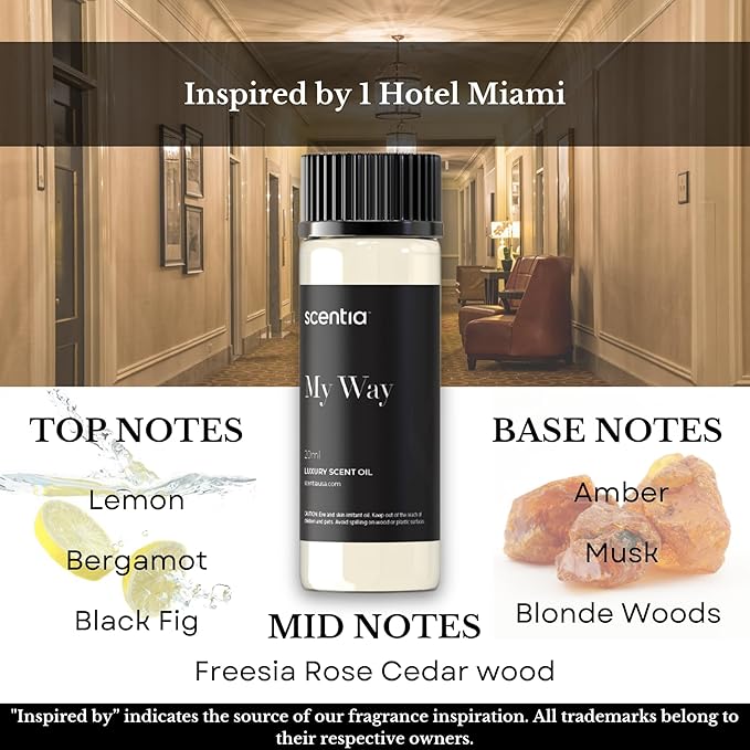 My Way Hotel Diffuser Oil | Aromatherapy Fragrances Inspired by 5-Star Hotels | Luxurious Scents Gift Set-5x20ml Bottles Set-The 1 Hotel Miami Beach & 5-Star Hotels