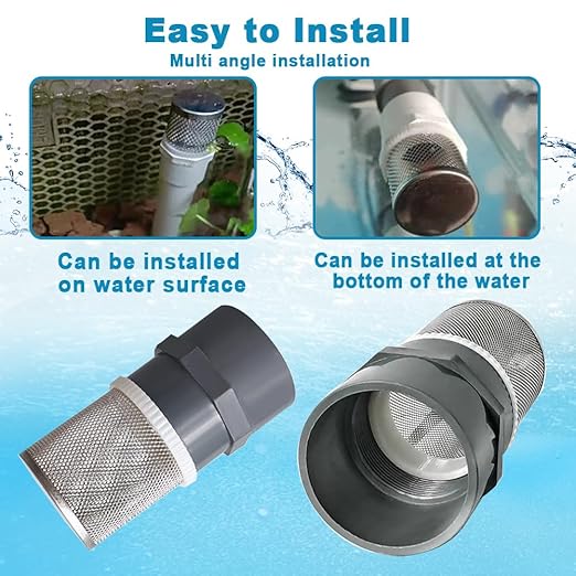 1.5 inch Stainless Steel Filter Cover Connected to 1.5 inch/DN40 Grey PVC Filter Water Pipe, Suction Strainers Used to Remove Debris and Reduce Solid Entry（1pcs）