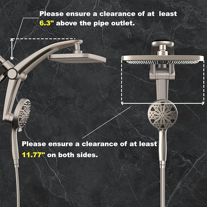 Rain Shower Head with Handheld High Pressure rainfall Shower Heads with Handheld Spray Combo Adjustable one-piece stand daul shower head Built-in Magnetic Docking and Power Jets-Nickel