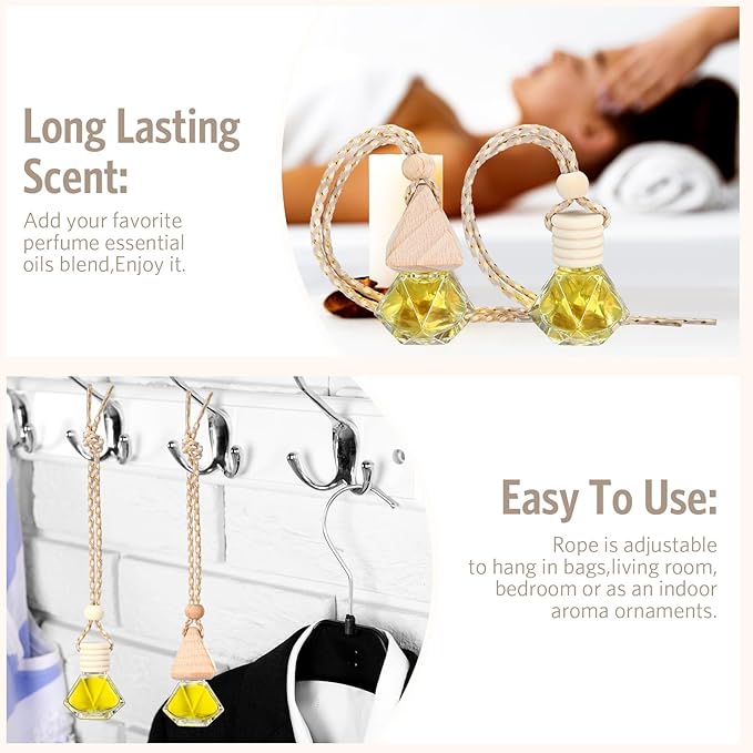 BBTO 100 Pcs Car Air Fresheners Diffuser with Wooden Cap Empty Aromatherapy Diffuser Clear Car Fragrance Holder Pendant Hanging Perfume Fresheners Bottles for Car Decor (Clear Diamond)