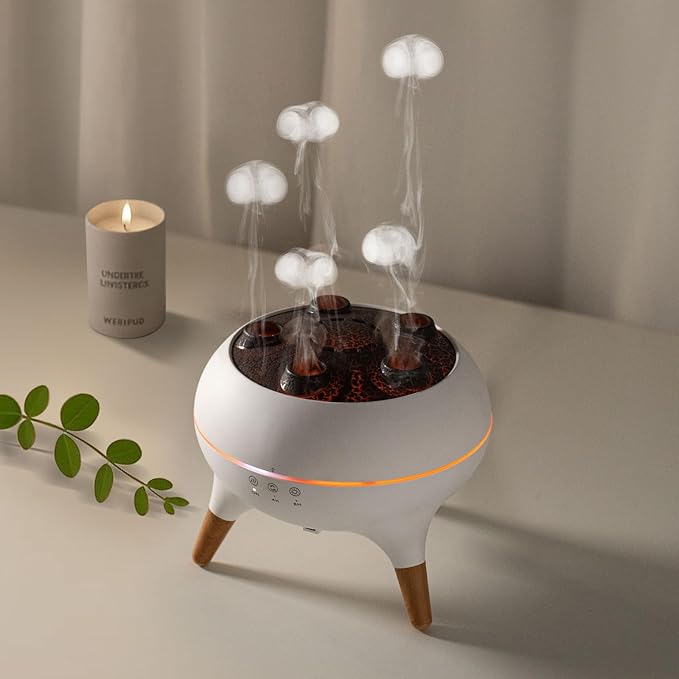 Mushroom Cloud 3-Timer Setting Aromatherapy Diffuser with 7-Smoke Modes & 7-Color LED, Water Jelly Shape Fog Machine for Home Decor, Bedroom, Office, Auto Shut-Off