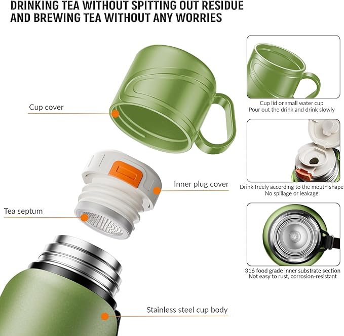 Double wall vacuum Leakproof stainless steel wide mouth insulated water bottle;tea tumbler with infuser,cup,lid;smart thermoses hot drinks;thermal flask ice coffee with led digital temperature display
