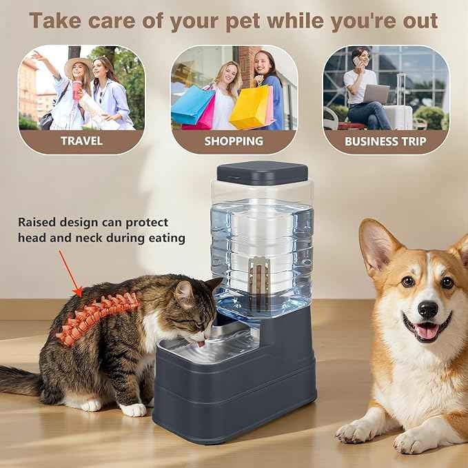 2.2 Gallon Pet Automatic Dog Water Dispenser Cat Gravity Waterer Feeder with Stainless Steel Bowl Large Capacity Puppy Feeding Raised Bowls with Filter,Ice Pack for Large Pets