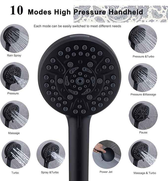 Black Large High Pressure Filtered Shower Head with Handheld, 14" Rain ShowerHead and 10 Spray Handheld with Filter, Upgrade Dual Shower for Couples Bathroom Accessories and Hard Water