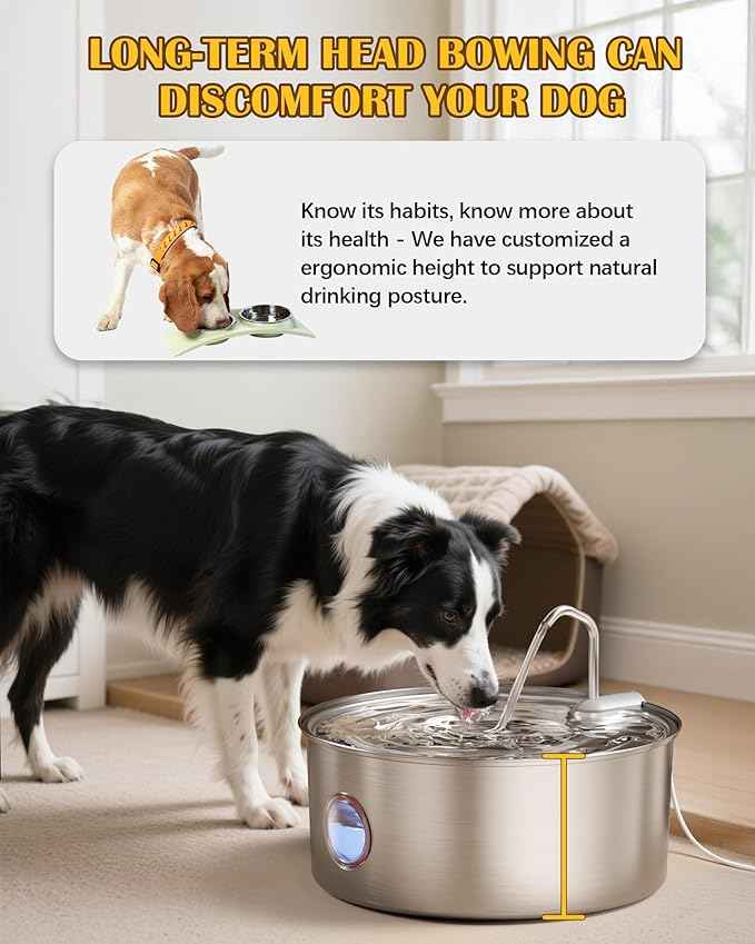 Dog Water Fountain for Large Dogs- 270oz/8L Stainless Steel Dog Water Bowl Dispenser Automatic Pet Water Fountain with Ultra-Quiet Pump/Quadruple Filtration for Dogs, Cats, Multiple Pets