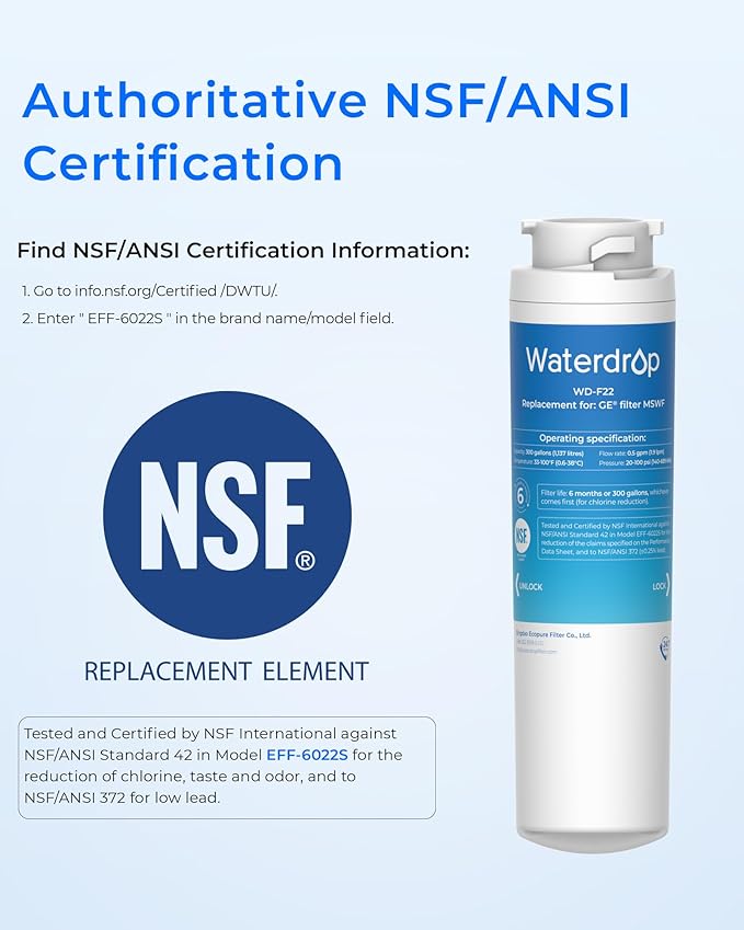 Waterdrop MSWF Refrigerator Water Filter, Replacement for GE® MSWF, 101820A, 101821B, RWF1500A, NSF 42&372 Certified, Pack of 3 - AquaVibe
