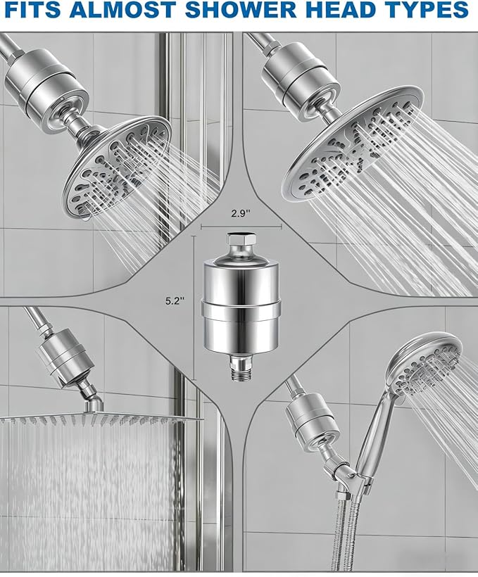 ALL METAL Shower Head Filter – Advanced Filtration Shower Filter for Hard Water, High Pressure Universal Shower Water Filters to Reduce Toxic Chemicals, Chlorine and Heavy Metals,for Skin & Baby Care