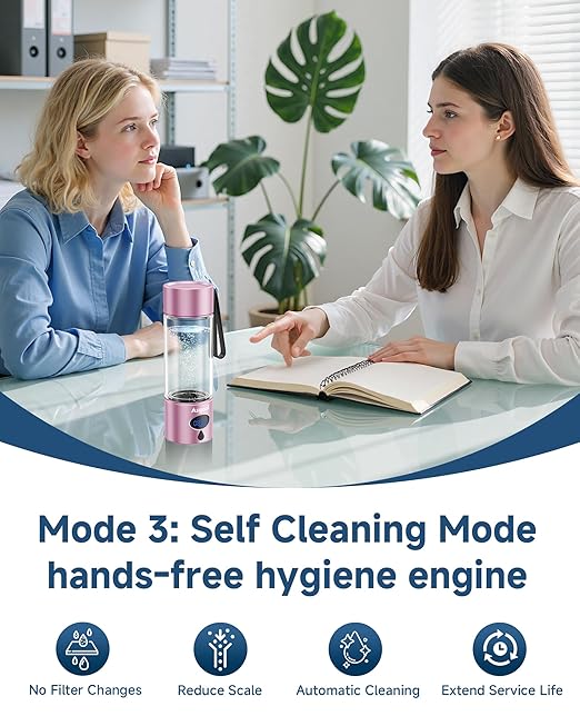 Hydrogen Water Bottle - 5000 PPB in 8 Minutes, Cyclic Mode for 8 Hours, Self Clean, Aluminum & Glass, for Travel Sports Office Home, Gift for Father Mom Family Friends Clients(Pink, 12Oz)
