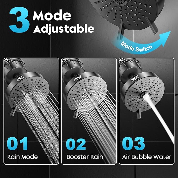 Filtered Shower Head COMBO – for Healthier Skin & Hair | 3 Mode High Pressure Shower Heads with 25-Stage Filtration | Removes 99.947% Chlorine & Heavy Metals | Shower Head with Filters - Black