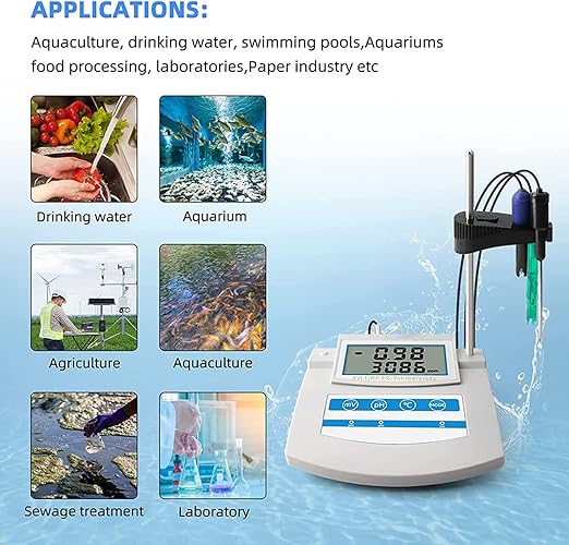 Smart Water Quality Monitor, 6 in 1 Continuous Monitor Tester, PH ORP TDS EC CF Temperature Benchtop Tester Meter, for Swimming Pool, Aquarium, Laboratory