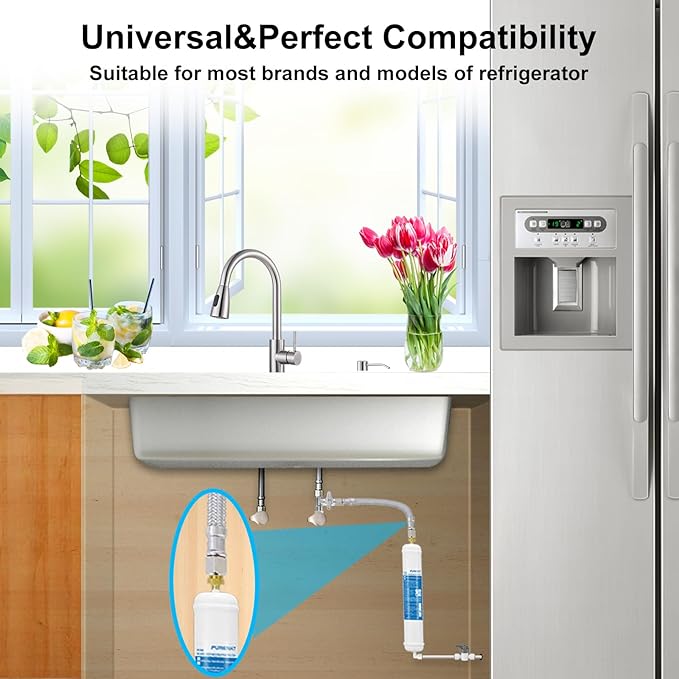 Inline Water Filter for Refrigerator and Ice Maker(2 Pack),1/4" Push Connect Post Carbon Filter Replacement for Reverse Osmosis Water System,Include 1/4" Water Line and Quick Connect Fittings