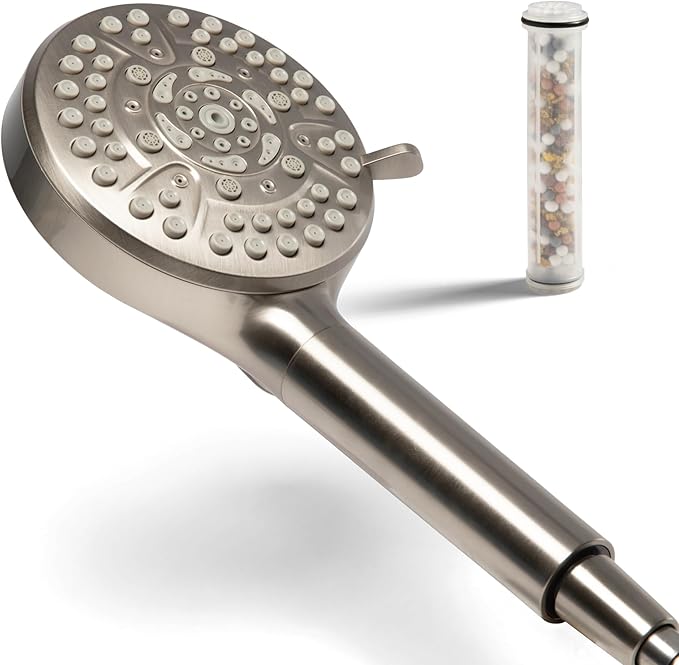 Handheld Filtered Shower Head for Healthier Hair & Skin – 5-Stage Filter Removes Chlorine & Heavy Metals, High Pressure Showerhead Filter for Hard Water, Dermatologist-Formulated Water Softener
