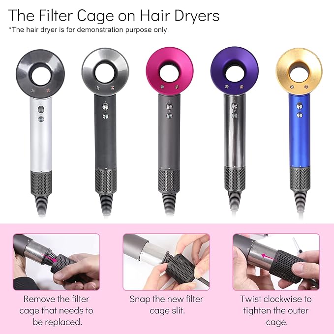 Upgraded Hair Dryer Filter Cover Compatible with Dyson Supersonic HD01 HD03 HD07 HD08 Models, Hair Dryer Strainer Filter Replacement Parts (Gray)