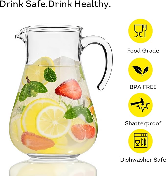 Lily's Home Break Resistant Plastic Pitcher, the Large Capacity Makes it Excellent for Parties, Both Indoor and Outdoor (98 Ounces)
