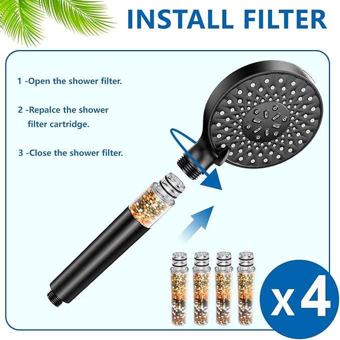 Water Replacement Filter for Shower Head,Compatible with SR SUN RISE Handheld Shower Head Cartridge,for Hard Water Remove Chlorine and Harmful Substances.（4 Pack）