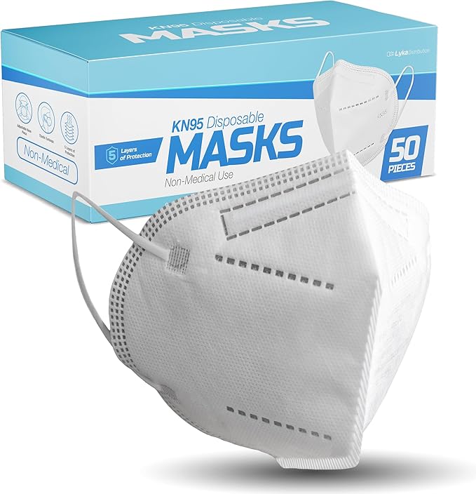 Lyka KN95 Face Masks 50 Pack – 5-Ply Disposable Masks for Dust, Work, Sanding, Painting, Allergies, Lawn & Cleaning - AquaVibe