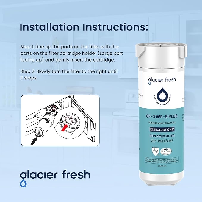 GLACIER FRESH Water Filter Compatible with XWFE (Built-in CHIP), Replacement for GE XWFE, XWF Refrigerator Water Filter NSF/ANSI 53 Certification Pack of 2